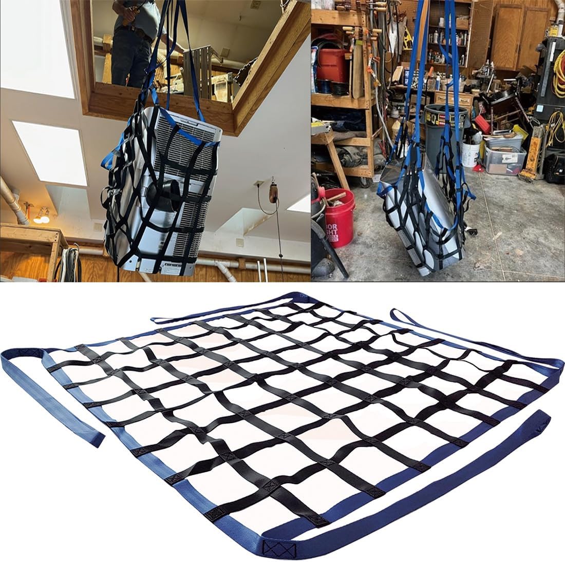 Safety Cargo Lifting Net Straps, Flat Nylon Sling Hoisting Net, Loading Heavy Objects 10cm Square Mesh Tear Resistance for Construction Rigging Moving Towing Work Gear Black (4.92' x 4.92')