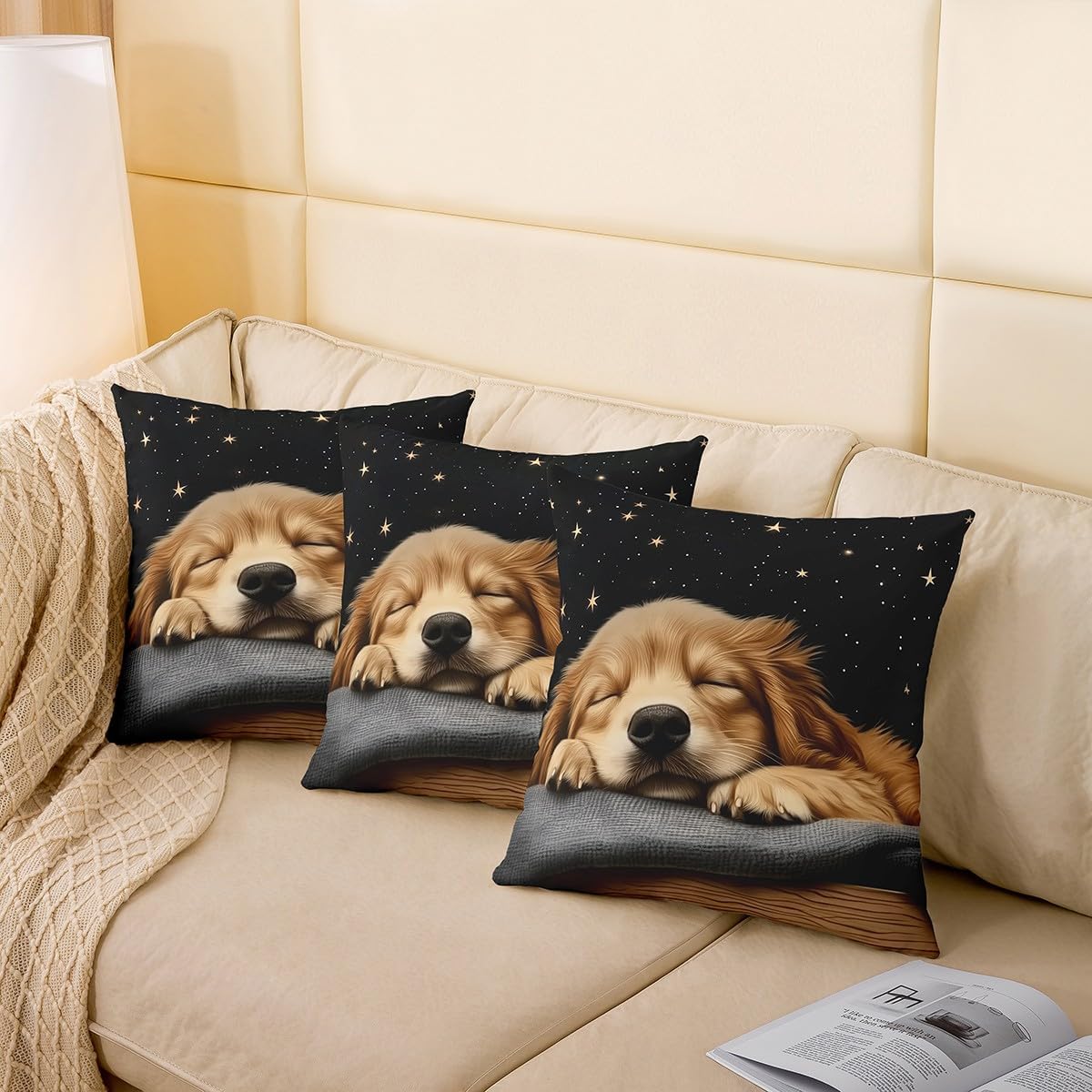 jejeloiu Kids Cute Dog Decorative Throw Pillowcases 24"x24" Set of 2 Soft Sleeping Puppy Throw Pillow Covers for Boys Girls Kawaii Animals Pillow Cases Cushion Covers Cushion Cases