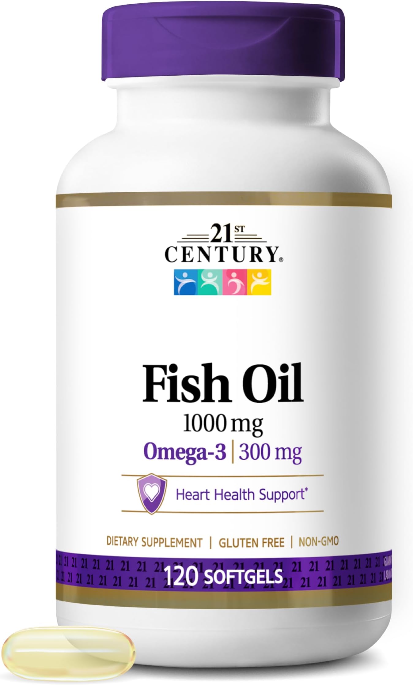 Fish Oil, 1,000 mg, 120 Softgels | Omega-3 Fish Oil with 300 mg EPA & DHA, Heart & Cardiovascular Health Support, Gluten Free, Non-GMO