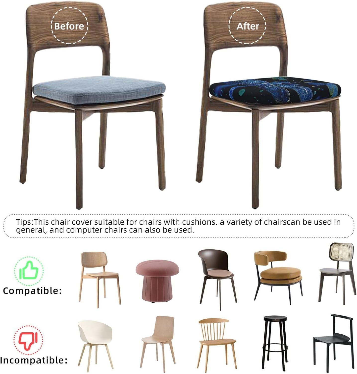 Blue Dragonfly Print Square Cushion Covers 6 Pcs Set Elastic Non-Slip Seat Cushion Slipcovers Pet Furniture Protectors for Chair, Sofa