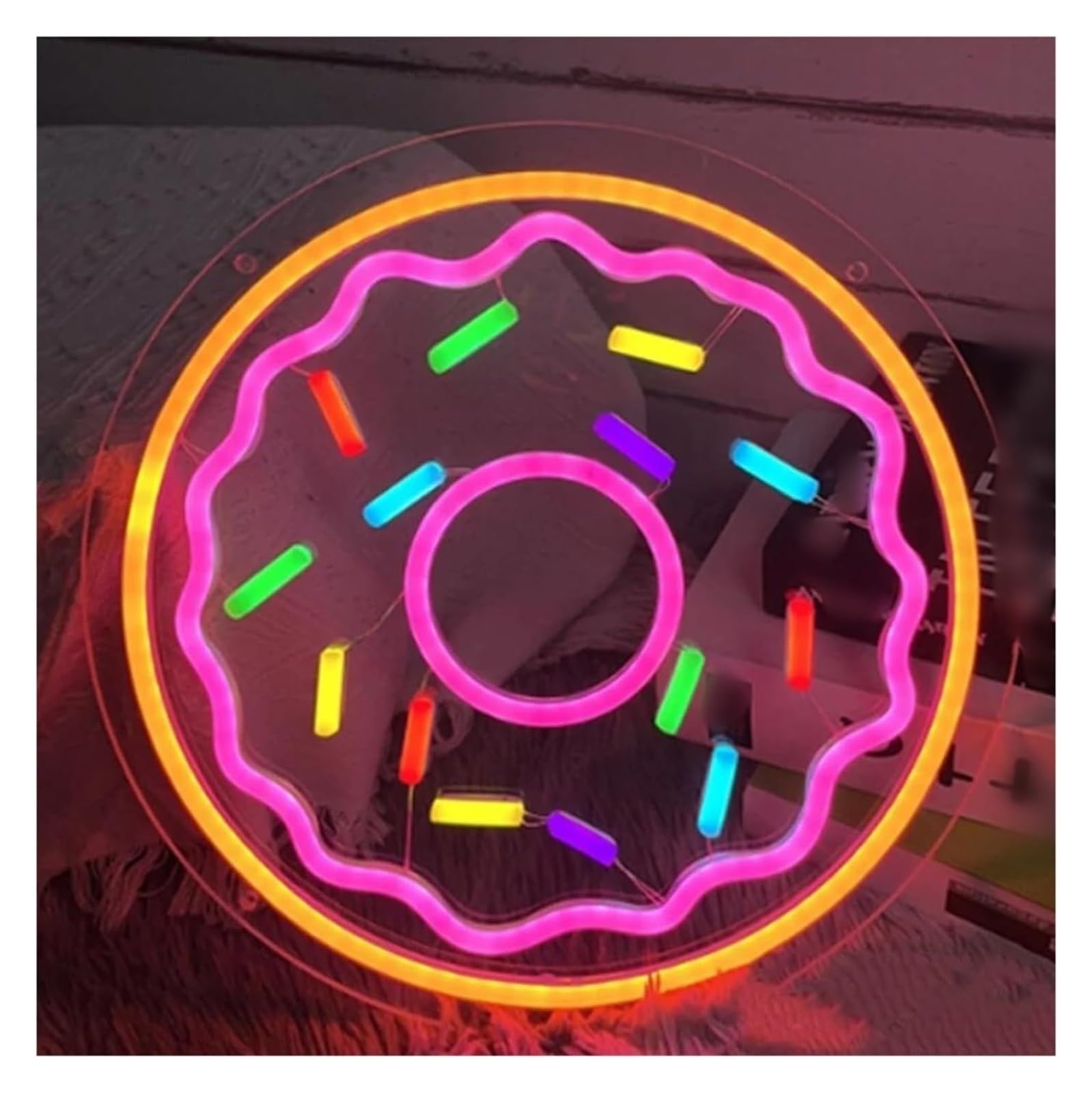 Generico Lampada da parete a LED con ciambella e neon, decorazione per stanza, per attività di ristorazione, negozi dolciumi(33X33cm)