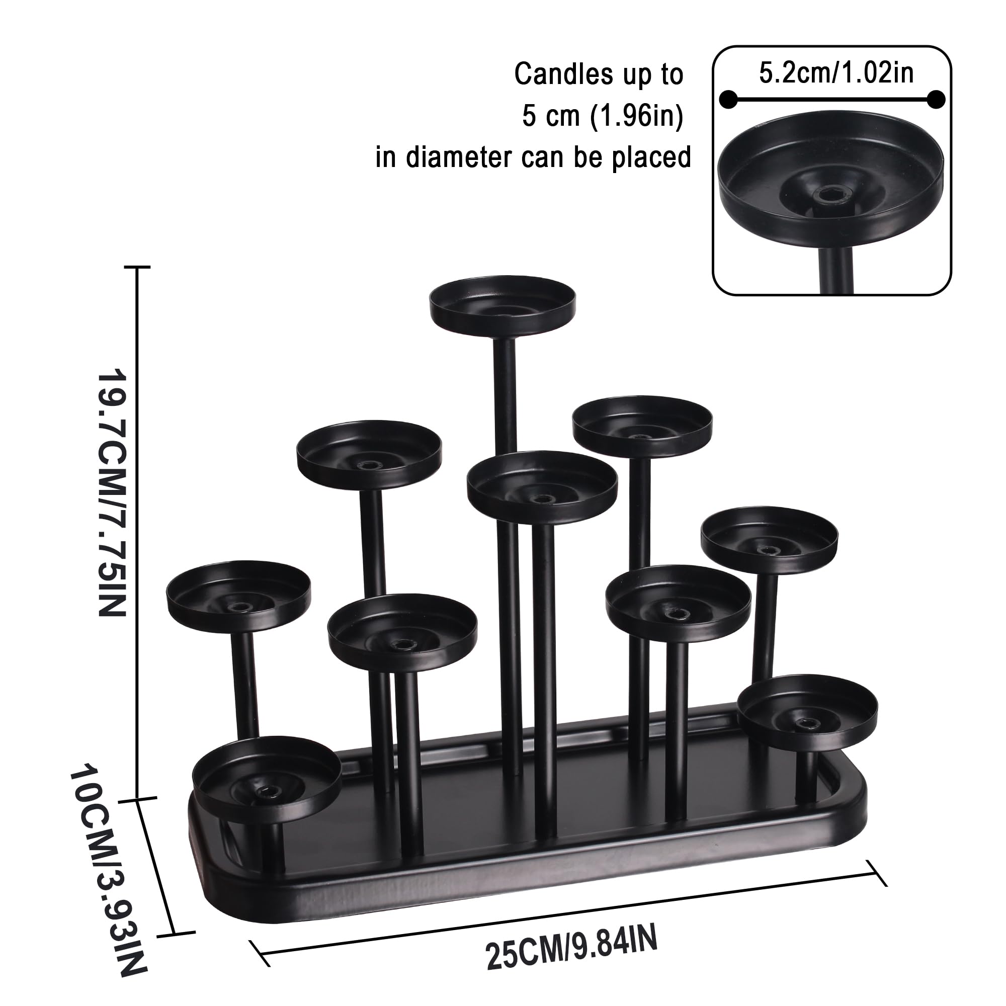 Yucanucax 10-Arm Tealight Candle Holders in Metal, Black, Candle Holders, Set of 10, for Dining Room Table Decoration, Decorative Tray - Image 4