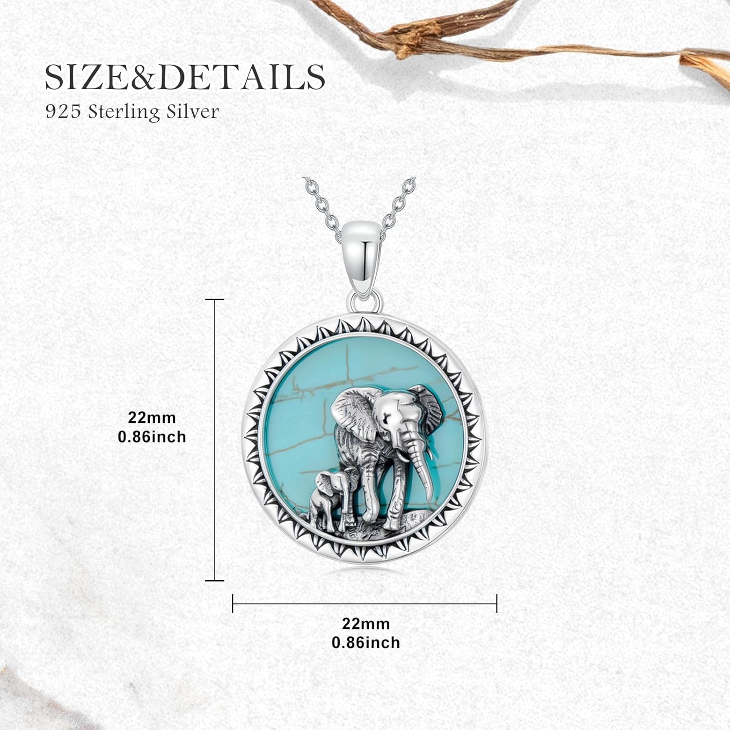 Natural Turquoise Elephant Necklace for Women 925 Sterling Silver Two Elephant Pendant Necklaces Genuine Turquoise Jewelry Gifts for Mom Wife - Image 4