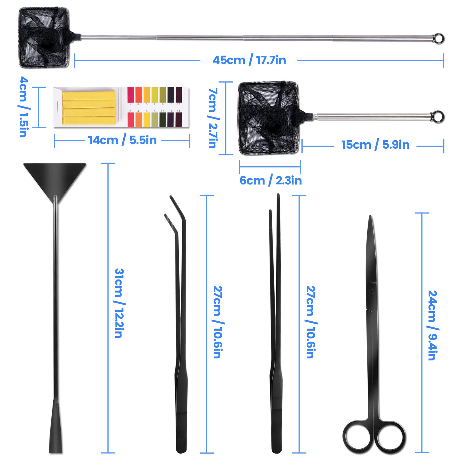 Ulikey Strumenti per Acquario, 7 in 1 Acciaio Inossidabile Acquario Dtrumento, Acquario Dtrumento di Pulizia, Pinzette Scissor Spatola Attrezzo del Acquari E Pesci Starter Kit