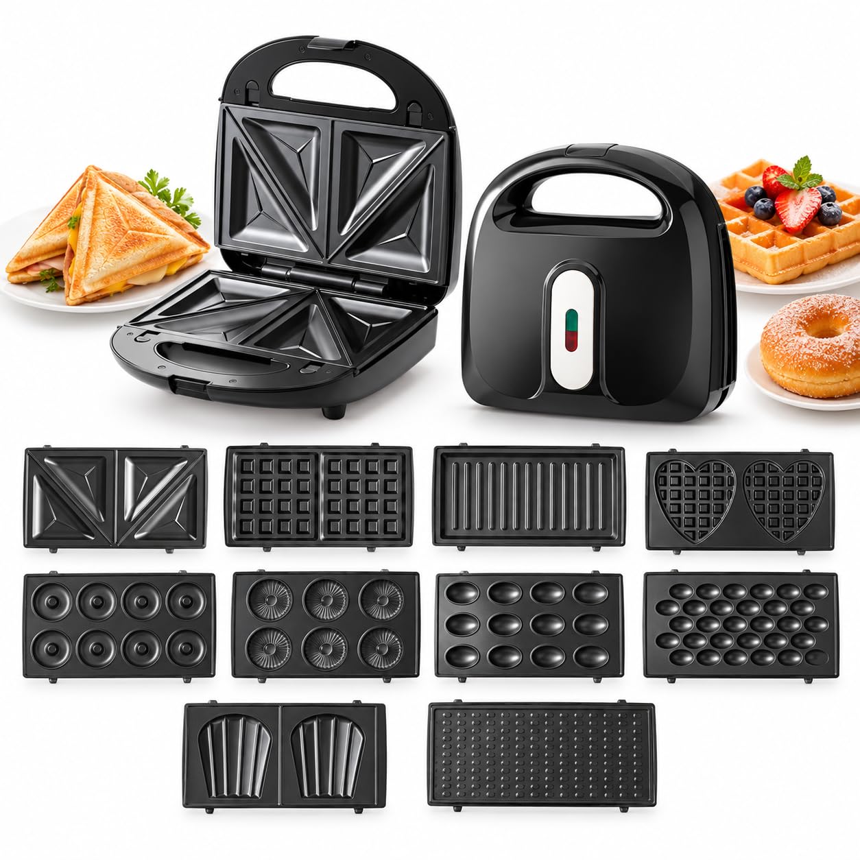 Appareil à sandwich multifonction, 10 en 1, chauffage double face 750W