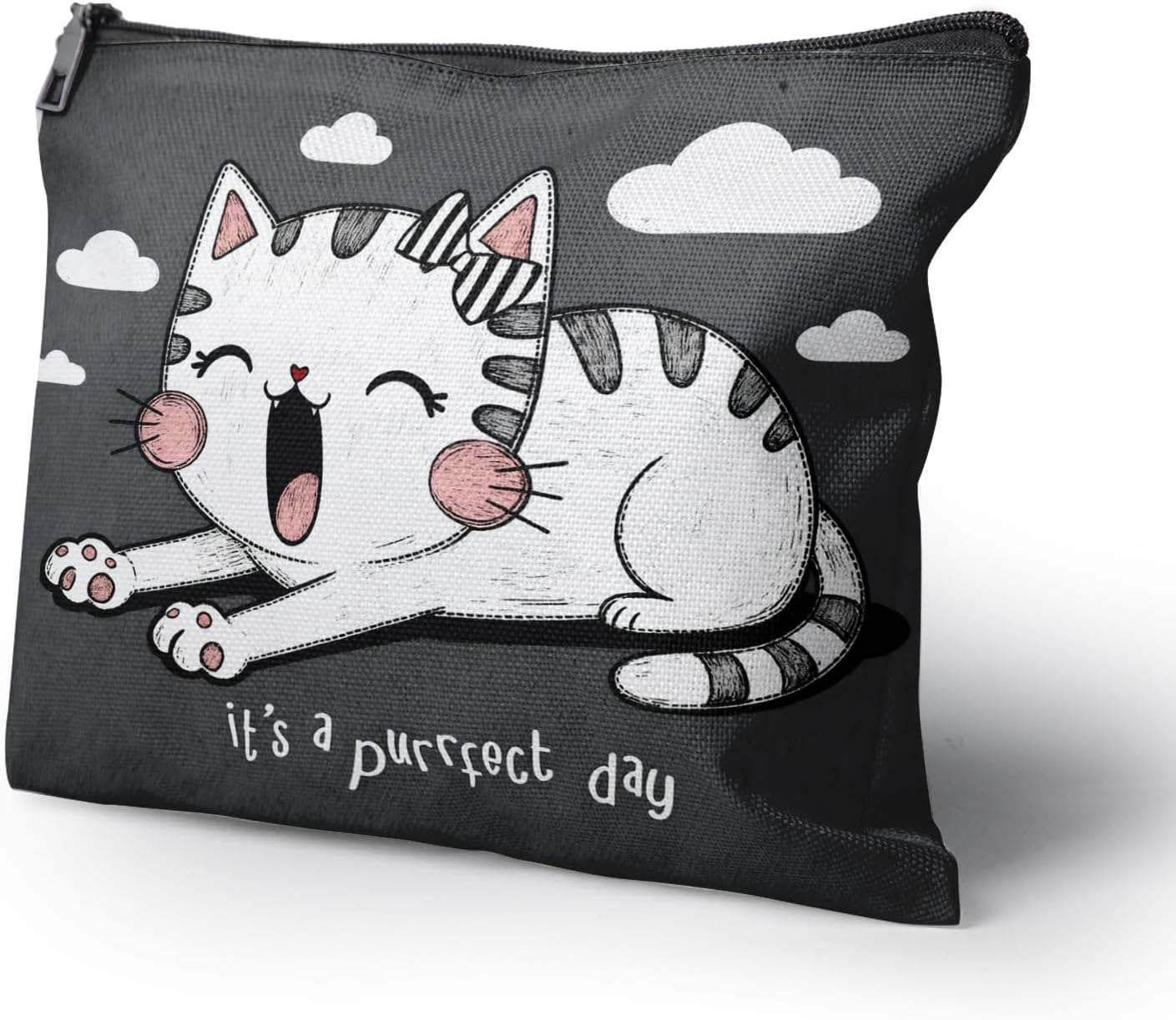Cafl Purrfect Cat Makeup Bag Cartoon Cosmetic Bag for Women Large Capacity Make Up Bag Portable Travel Toiletry Pouch Organizer 10 * 8inch image 2