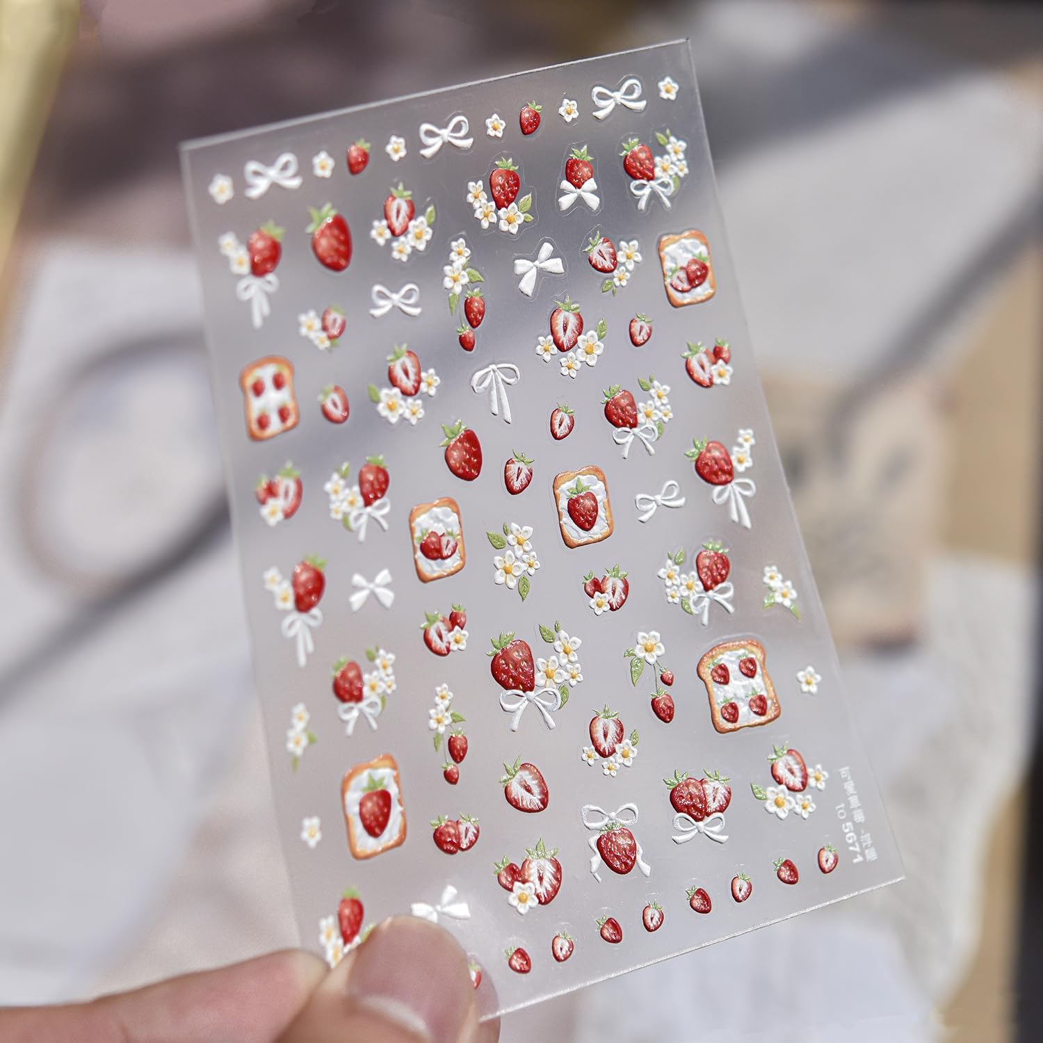 Strawberry Nail Art Stickers Cute Flower Nail Decals 5D Embossed Self-Adhesive Bow Nails Design Spring Summer Strawberry Flower Nail Art Supplies for Women Nail Decoration