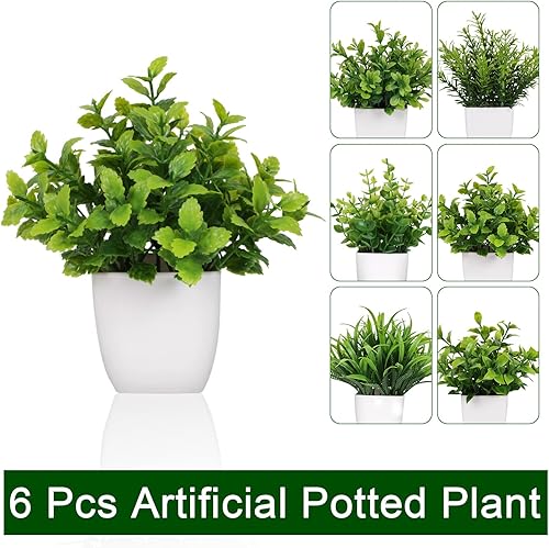 Miniatura 6 de 12pcs Artificial Potted Plants Flower Green Small Fake Potted Plant for House Office Bahtroom Tabletop Decoration