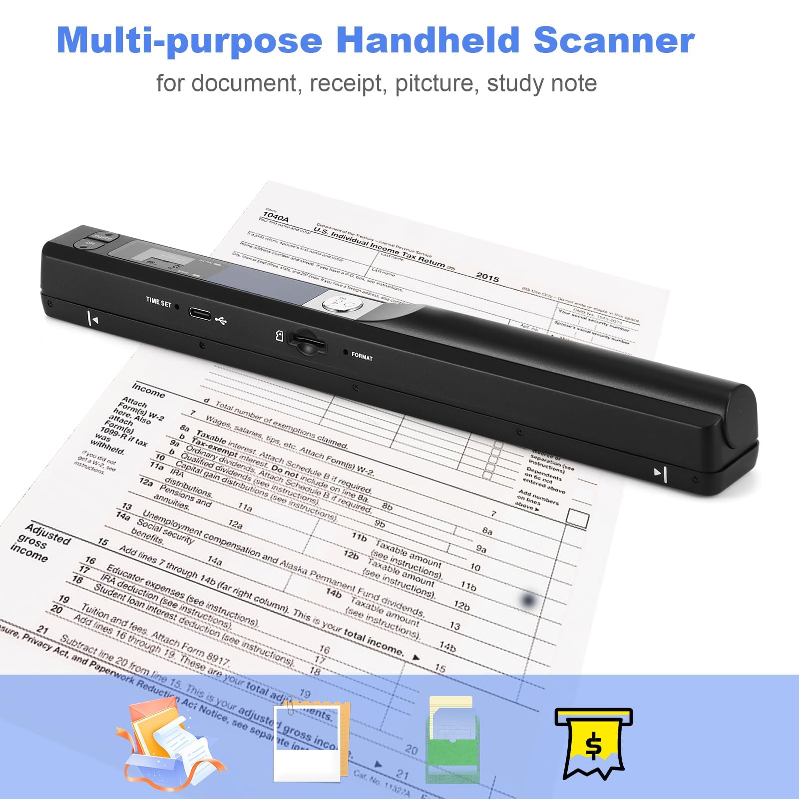 Escáner de Documentos portátil 900 dpi, Escáner de Fotos A4 Recargable por USB con Tarjeta SD 16GB