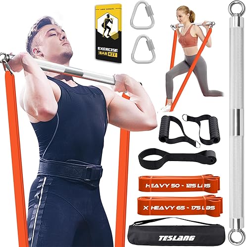 TESLANG Resistance Band Bar, Heavy Resistance Bands with Bar for Men, 500 LBS Strength Training Bars for Chest Press Deadlift Squats Curl, Workout
