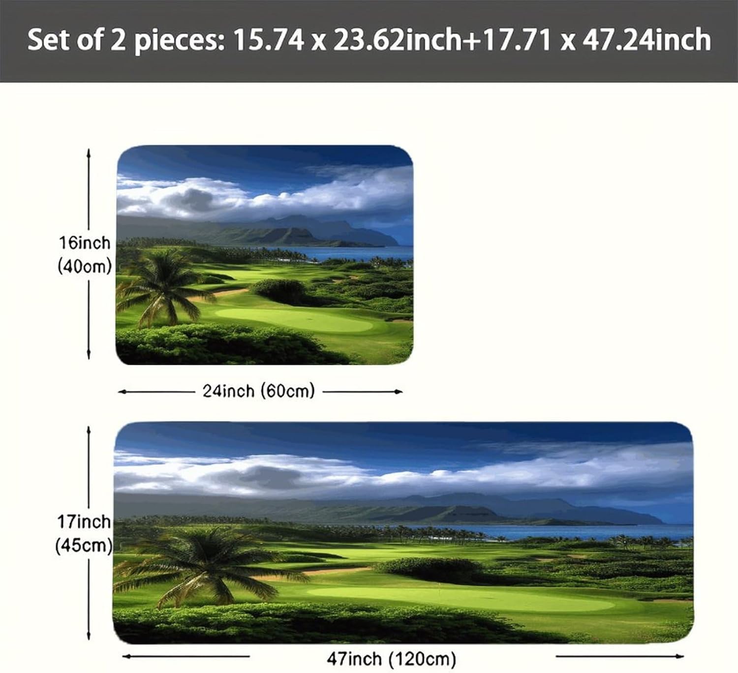 Scenic Hawaii Golf Tropical Kitchen Mat Washable Non Slip Rugs Soft Kitchen Mats for Floor Set of 2 PCS Cushioned Absorbent Runner Standing Rugs for Home Sink Laundry Office