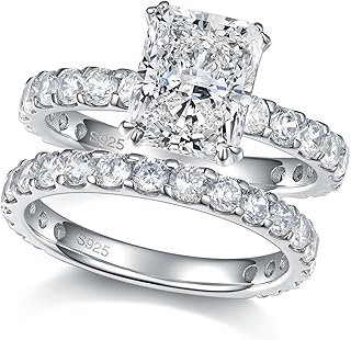 Bo.Dream 5A CZ Wedding Ring Set Oval/Cushion/Radiant Cut Engagement Rings for Women Platinum Plated 925 Sterling Silver