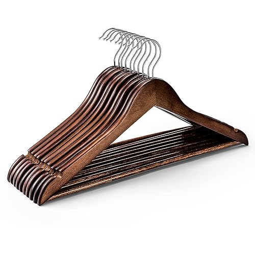 HOUSE DAY Wooden Hangers 10 Pack, Heavy Duty Wood Coat