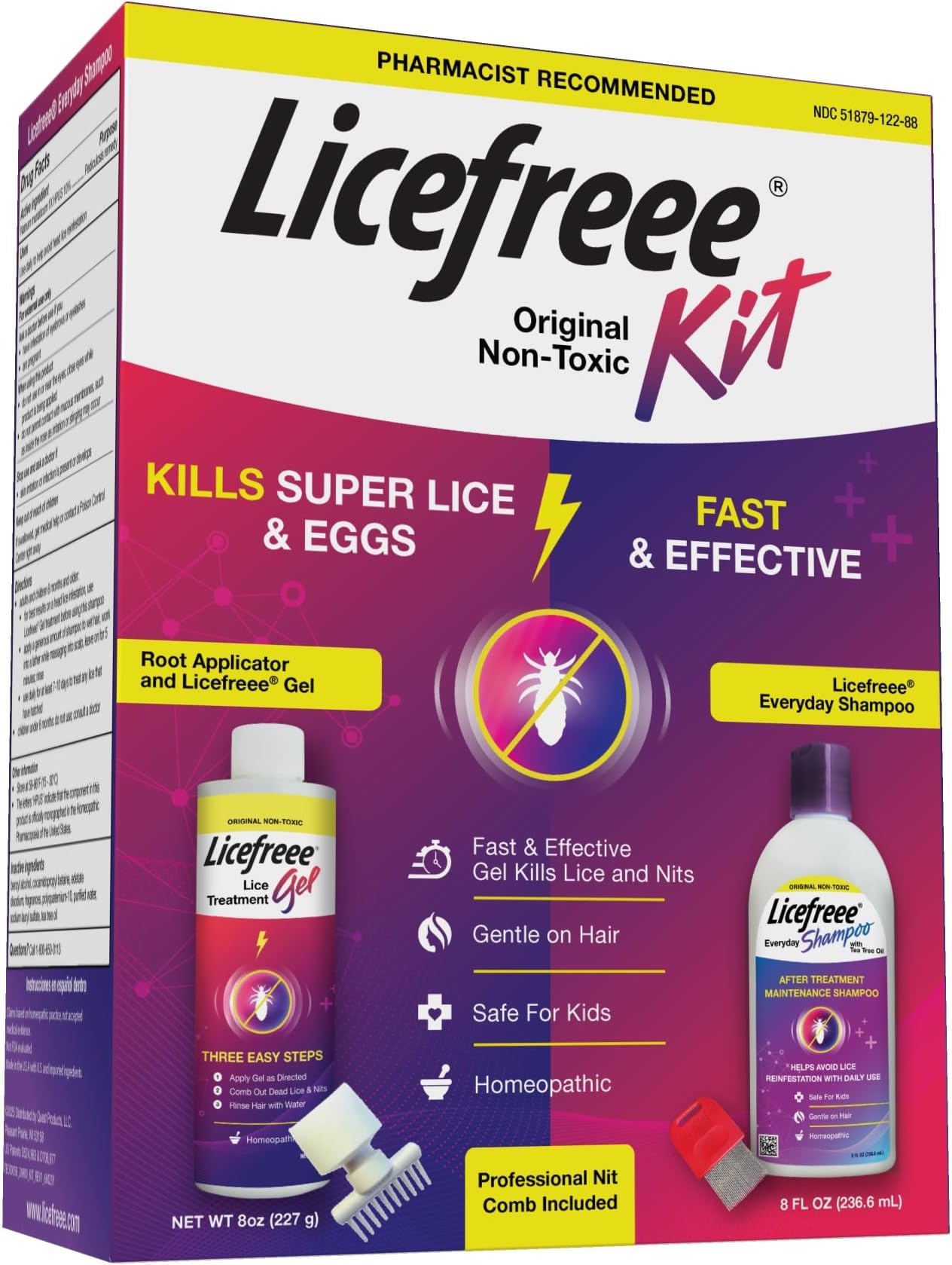 Tec Labs Kit All-in-One Complete Lice Killing Treatment, Daily Maintenance Shampoo & Professional Nit Comb in One Box, 4 Piece Set