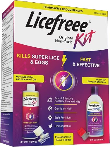 Tec Labs Licefreee Kit All-in-One Complete Lice Killing Treatment, Daily Maintenance Shampoo & Professional Nit Comb in One Box, 4 Piece Set
