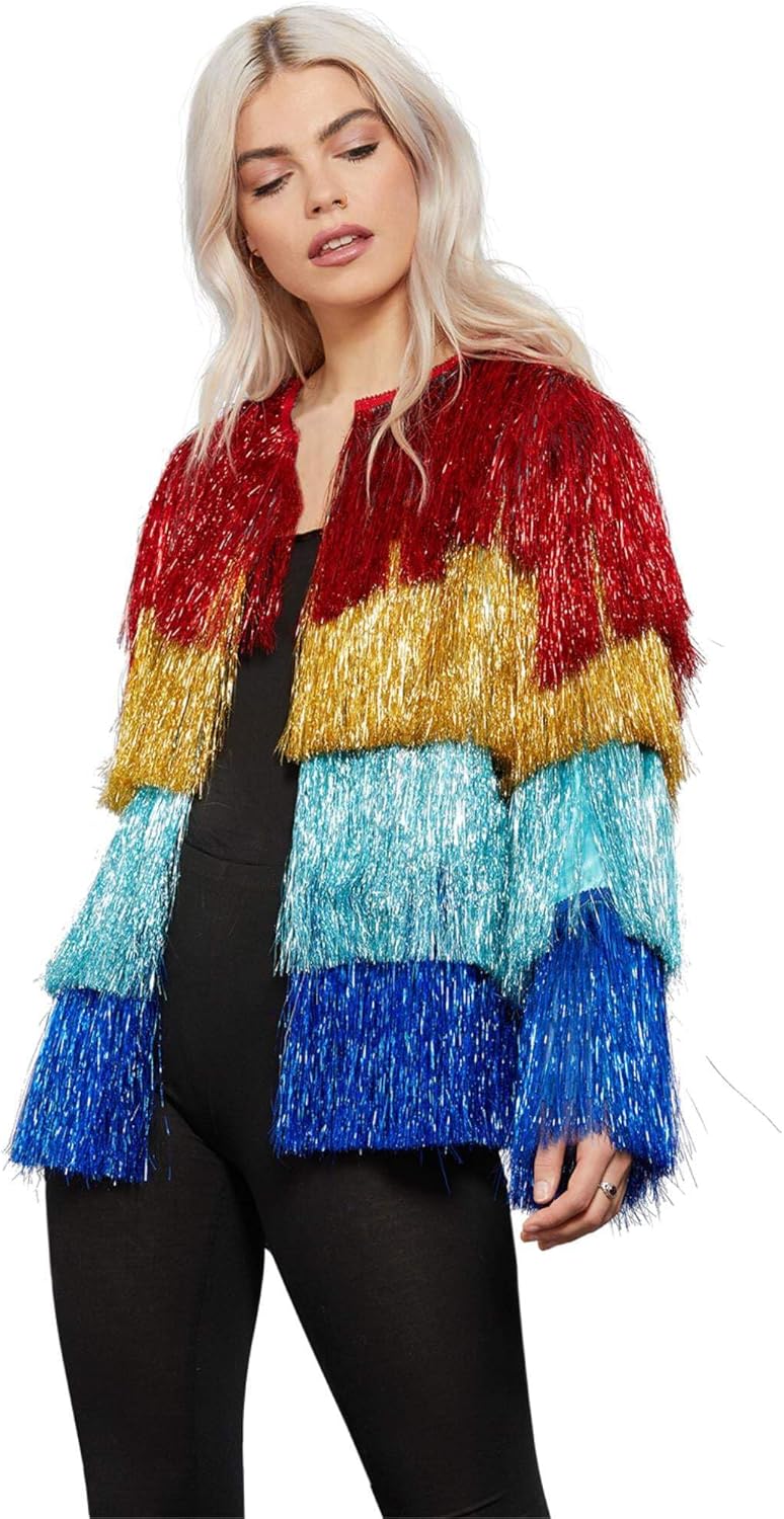 Fever Tinsel Festival Jacket, Rainbow Small/Medium (UK 8-14)