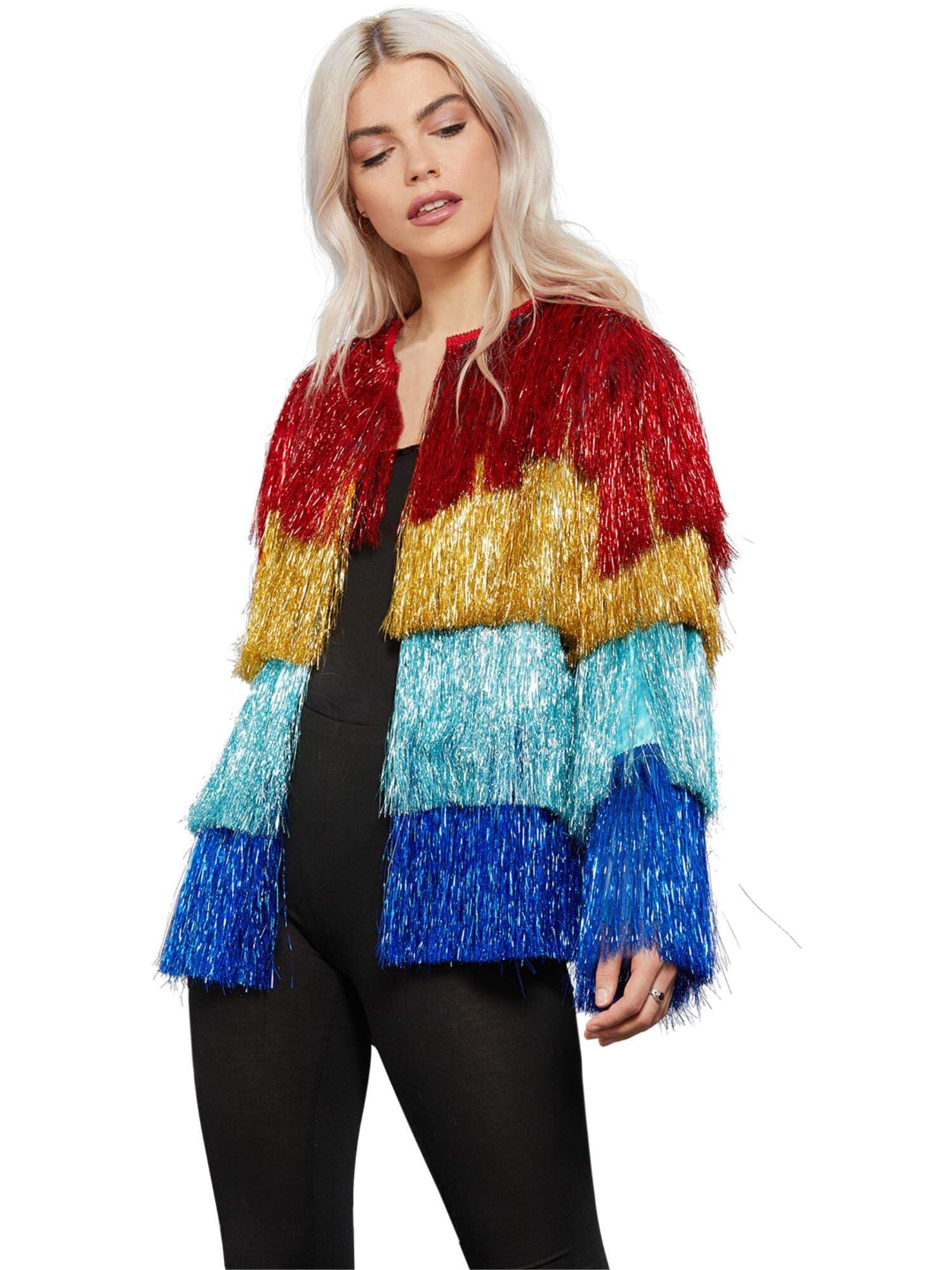 Smiffys Fever Tinsel Festival Jacket, Rainbow, Fever Fancy Dress, Fever Dress Up Accessories