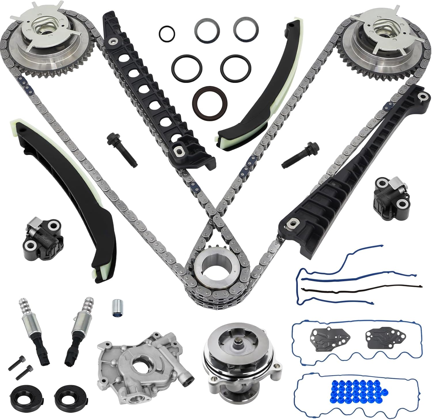 GDO 5.4 Timing Chain Kit with Water Pump, Oil Pump, Cam Phaser Tensioner VVT Valves for 2004-2009 Ford F-150 2005-2010 Lincoln Navigator 5.4L 3V Triton 3R2Z-6A257-DA