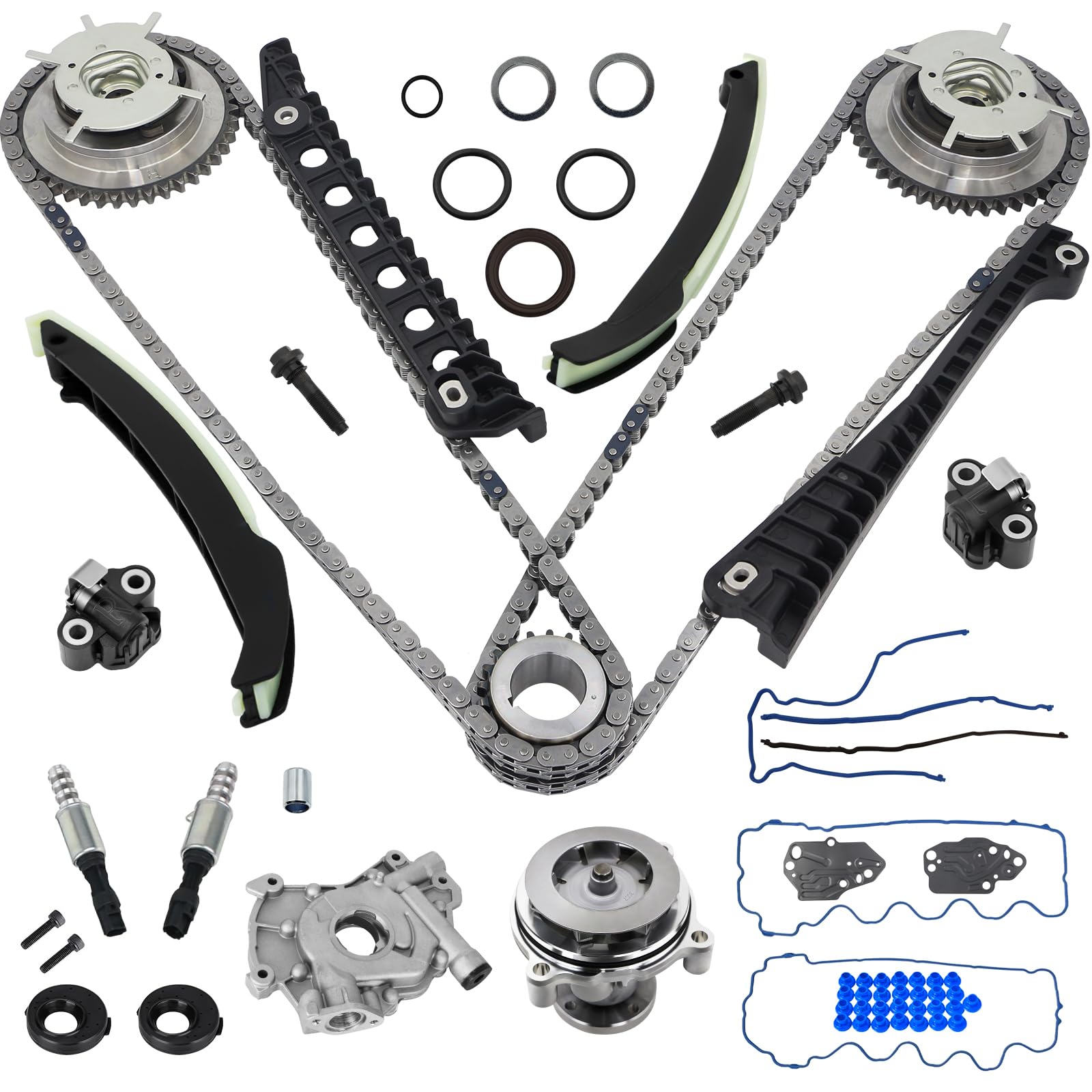 GDO 5.4 Timing Chain Kit with Water Pump, Oil Pump, Cam Phaser Tensioner VVT Valves for 2004-2009 Ford F-150 2005-2010 Lincoln Navigator 5.4L 3V Triton 3R2Z-6A257-DA