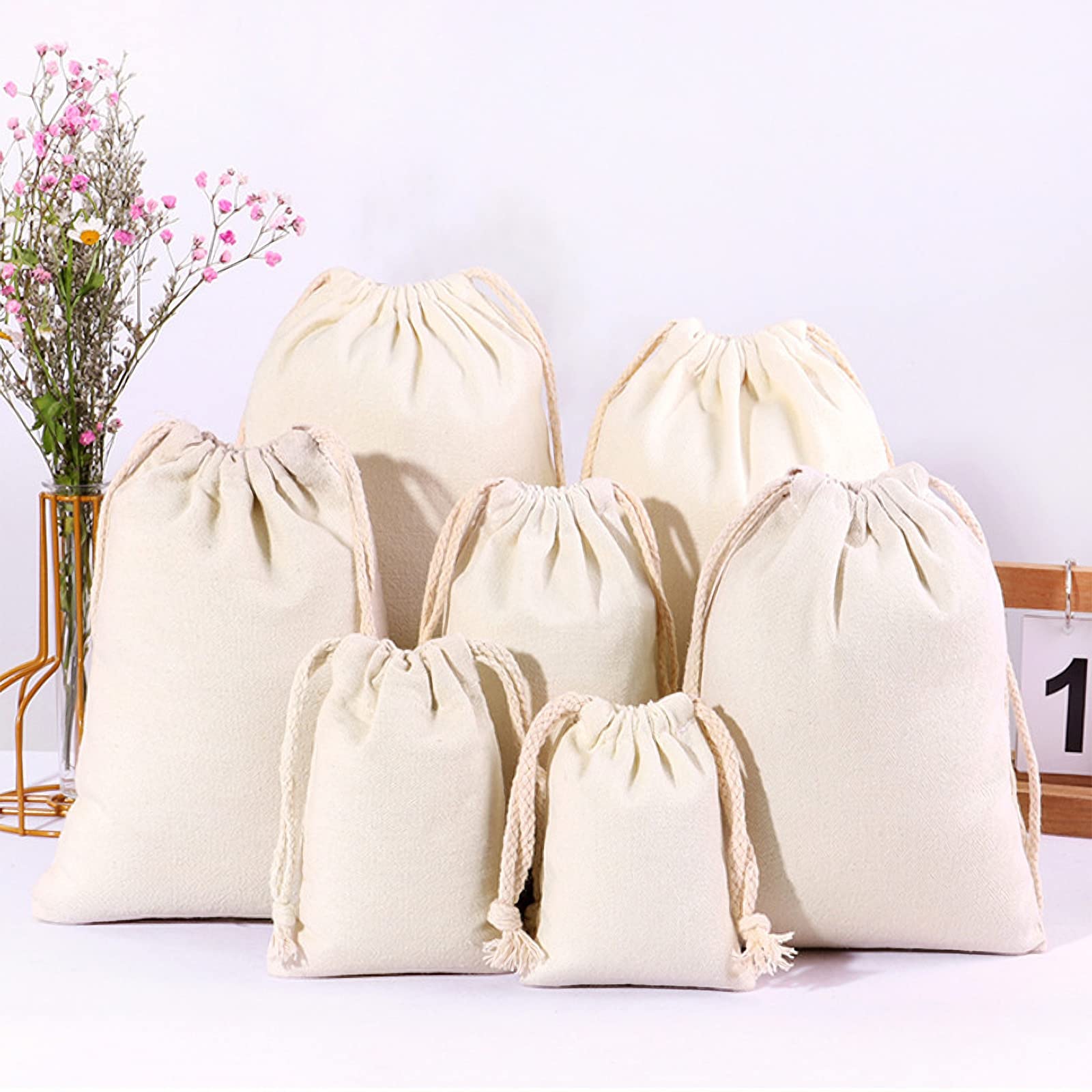6 Piezas Bolsas Algodon con Cordon(11.8 * 15.7inch) | Bolsas Reutilizable, Bolsas de Lona Con Cordon de Algodon para El hogar, Bolsa de Regalo, Sin Impresion, Ideal para Pintar