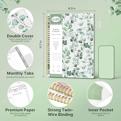 Miniatura 5 de Agenda semanal y mensual 2024 de 8.5 x 11 pulgadas, agenda grande, calendario 2024, con incrementos de 15 minutos, encuadernado en espiral,