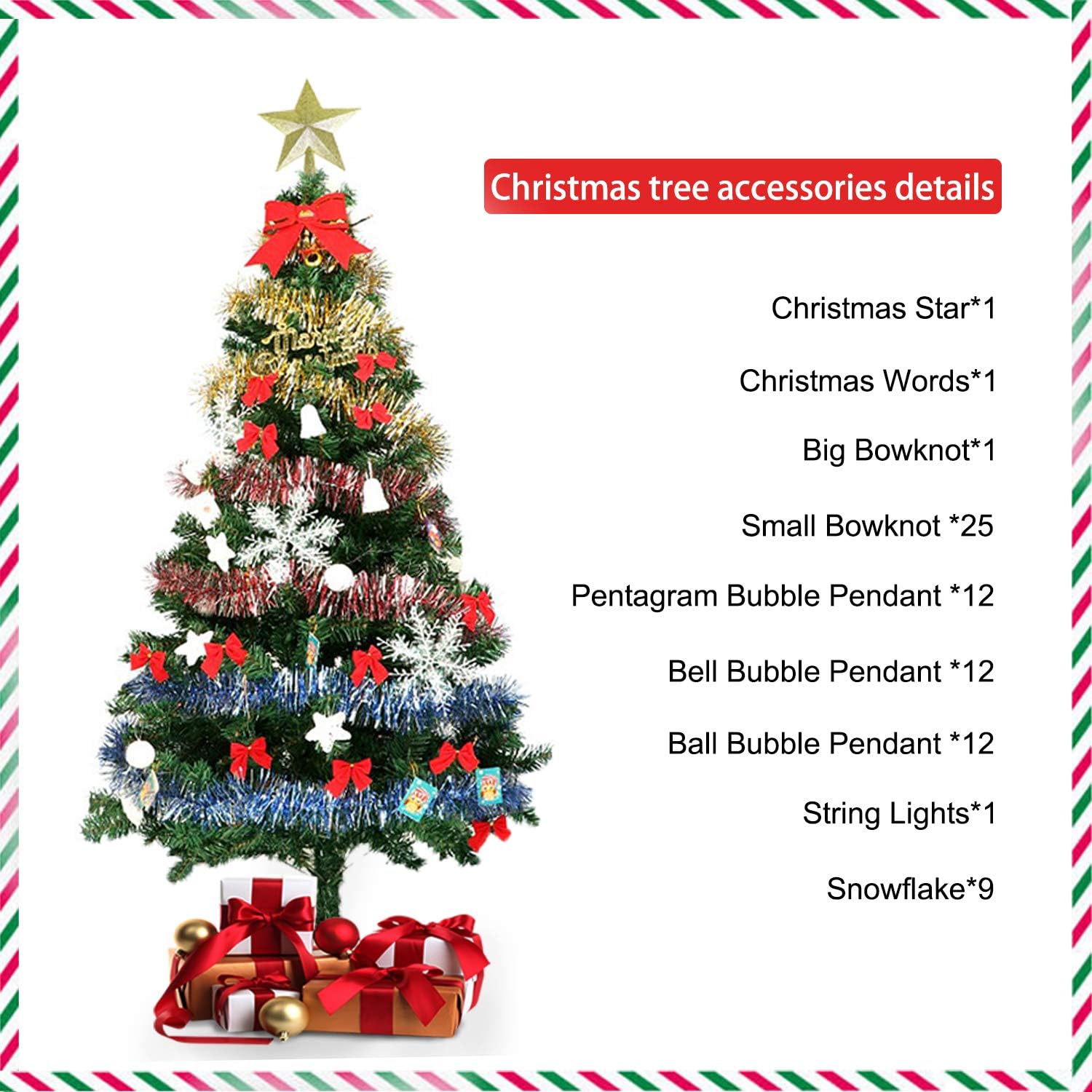 Incbruce 7FT Decorated Christmas Tree Ornaments Included,Spruce Artificial Xmas Tree with Solid Metal Legs and Ornaments for Indoor/Outdoor Decorations, 1000Tips, Hinged.