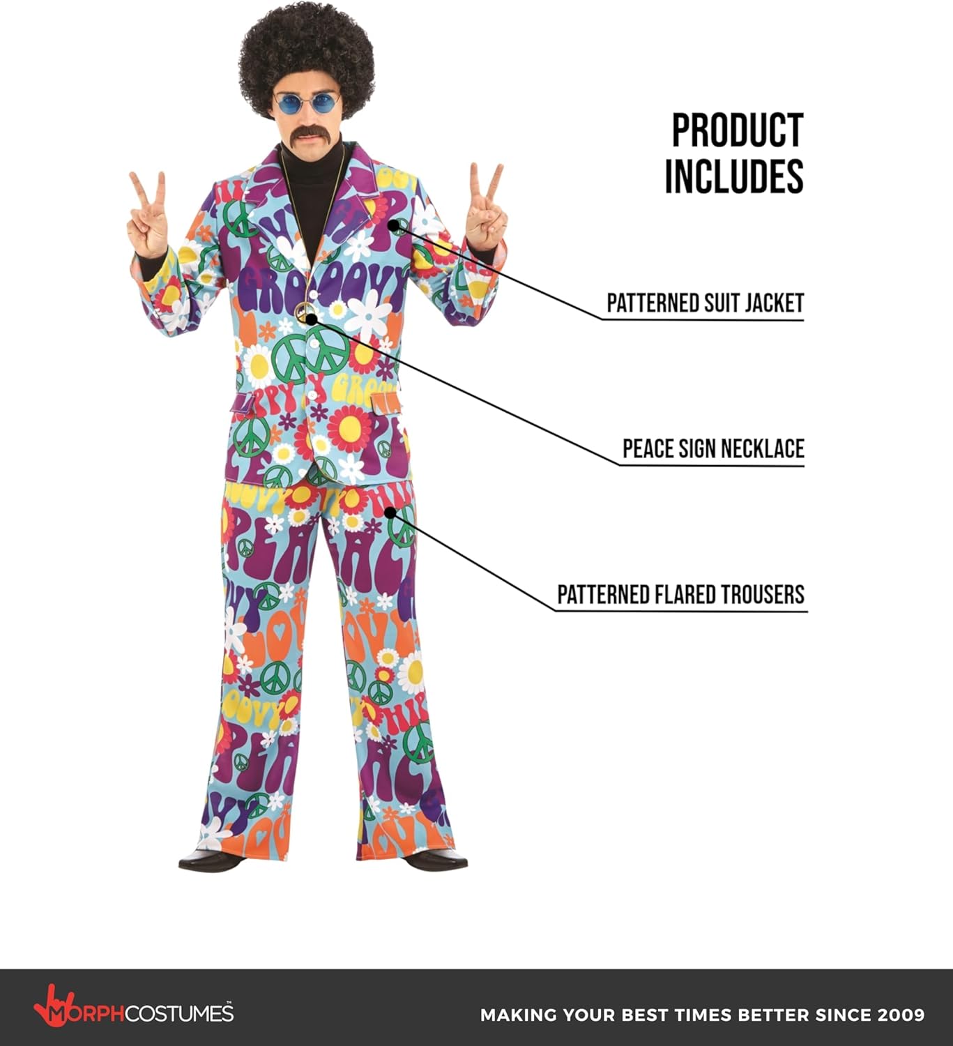 fun shack Groovy Mens Hippie Costume, Retro Mens Hippie Costumes for Adults, Groovy Costumes for Men, 60s Suit Men