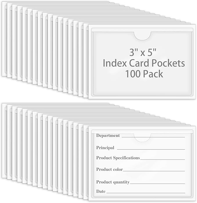 100 Pack SelfAdhesive 3" x 5" Index Card Pockets with Top