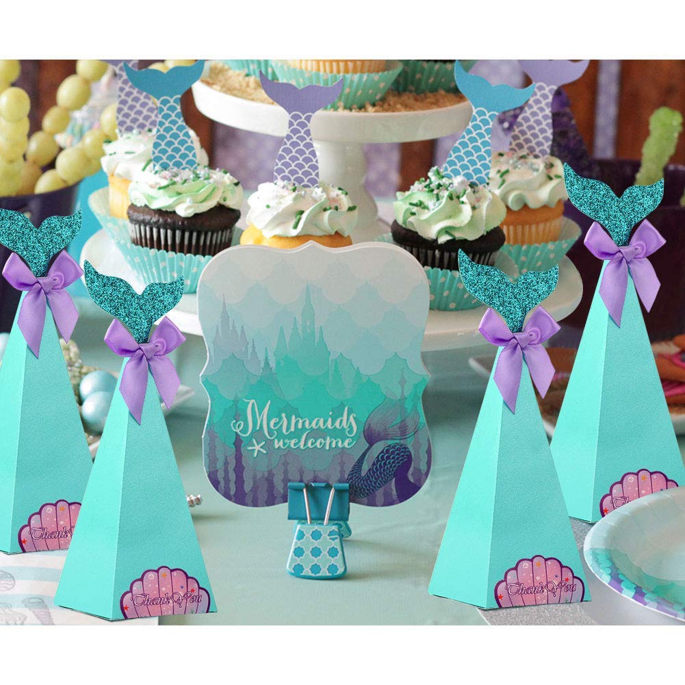 Shallive 25 Scatole Porta Cupcake A Timpano, 15,2 Cm, Con Maniglia, A Tema Sirena, Per Feste Compleanno E Bomboniere Bambini