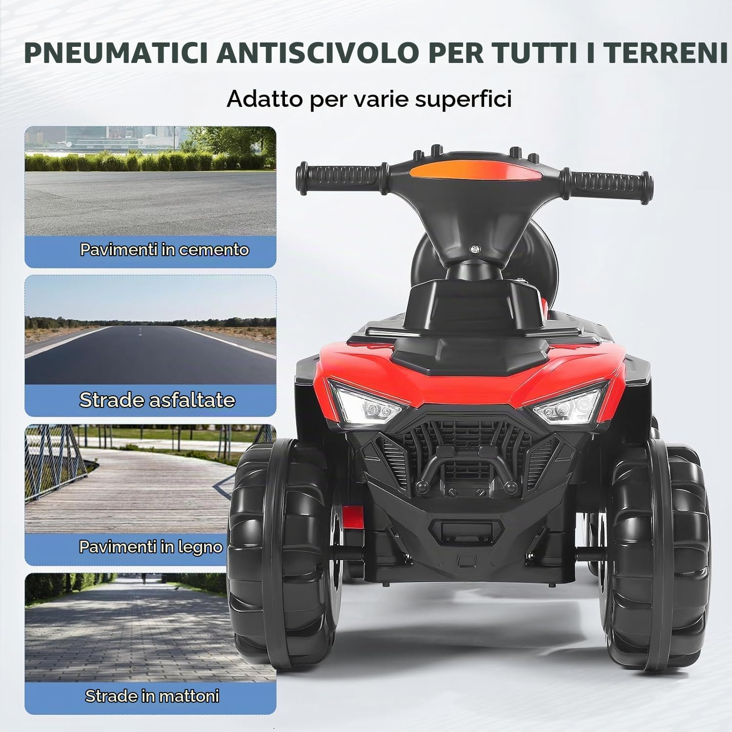 Quad Elettrico per Bambini 2-5 Anni 6V con Velocità Regolabile, Auto a Batteria Multifunzione con Anteriore e Posteriore, Luci a LED, Musica,Pedale,Clacson,Carica 50KG