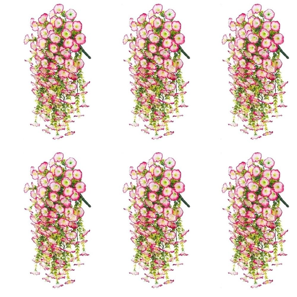 CBFGGOEUDFBS 6PCS UV Resistant Hanging Artificial Morning Glory Vine, Artificials Hangings Flowers for Outdoor