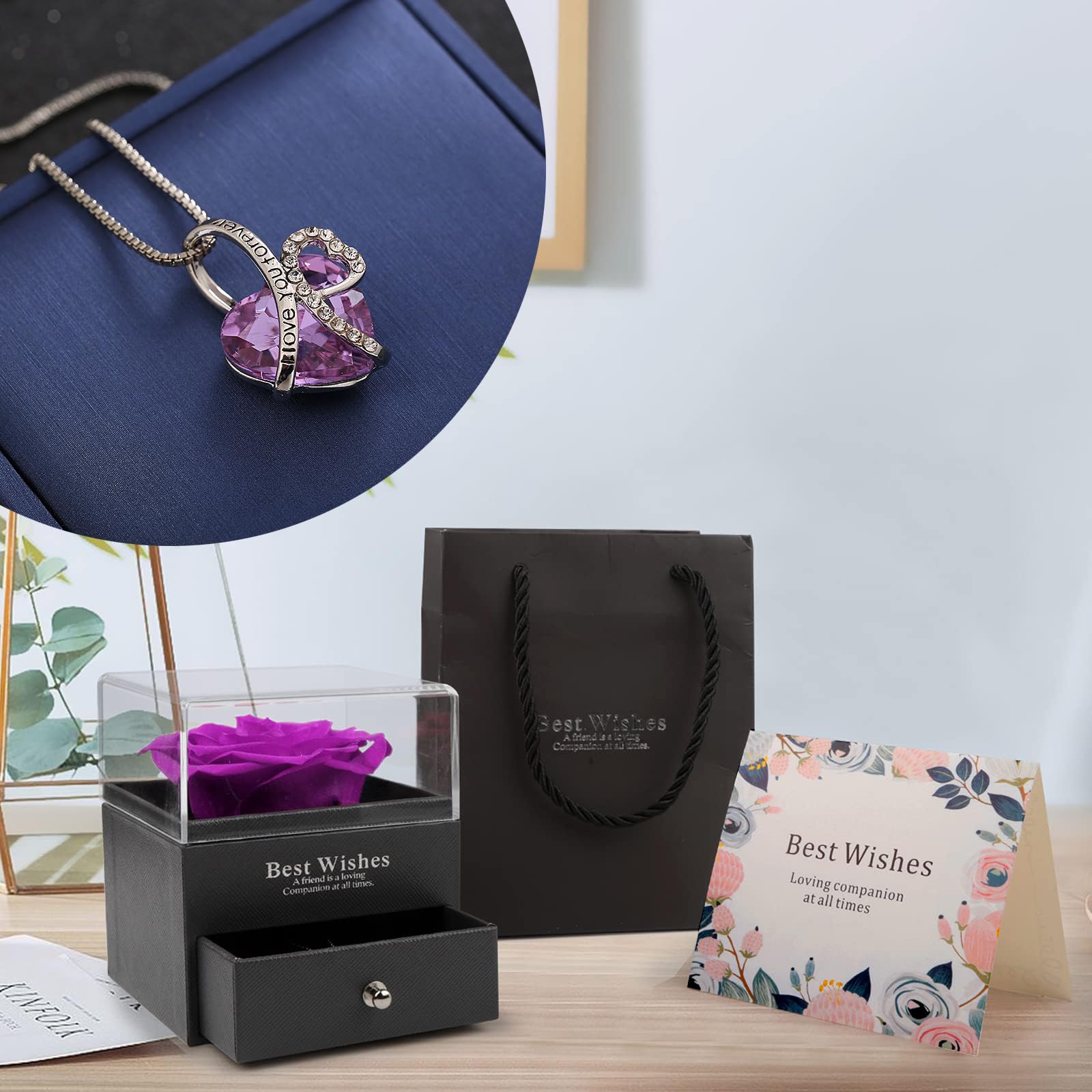 Coffret Cadeau Rose éternelle Avec Collier Et Boucles D'oreilles En