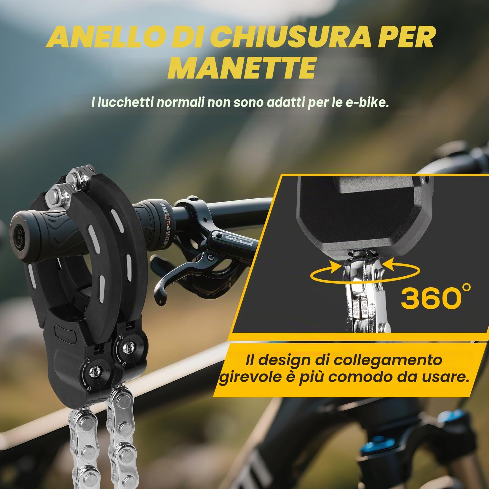 Lucchetto Monopattino Elettrico con Chiavii, Lucchetto Bici, Catena di Manette di Blocco, Accessori per Biciclette e Scooter Elettrici