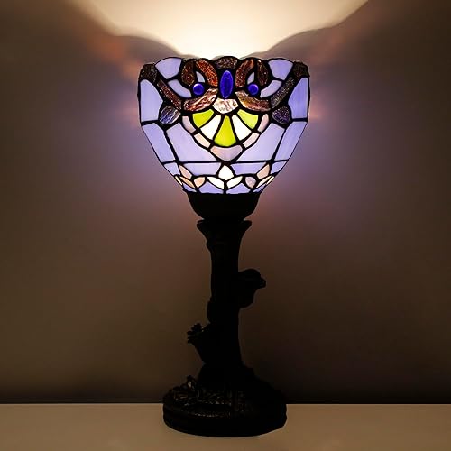 Miniatura 4 de Pequeña lámpara de Tiffany Mini lámpara de escritorio Lámpara de mesa de vidrieras W6H13.5 pulgadas barroco azul
