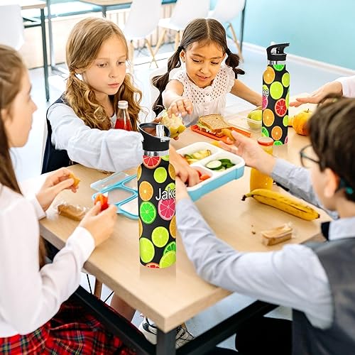 Miniatura 6 de Botella de agua personalizada para niños, botella de 20 onzas para niños y niñas, sin BPA, rebanadas de frutas cítricas coloridas