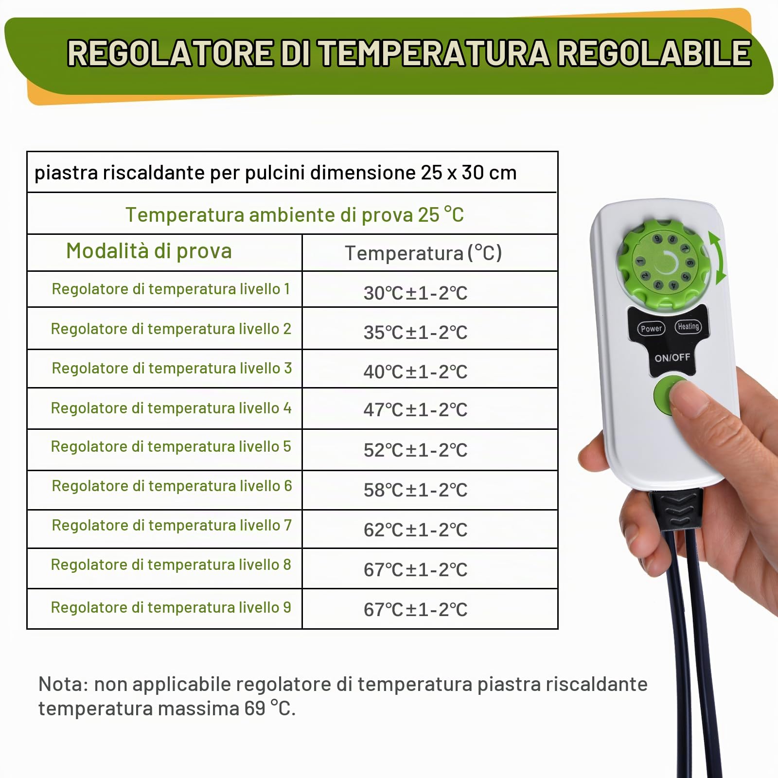 Piastra riscaldante per pulcini, temperatura regolabile, lampada riscaldante, piastra di riscaldamento per allevamento di pulcini, cova artificiale 25 x 30 cm