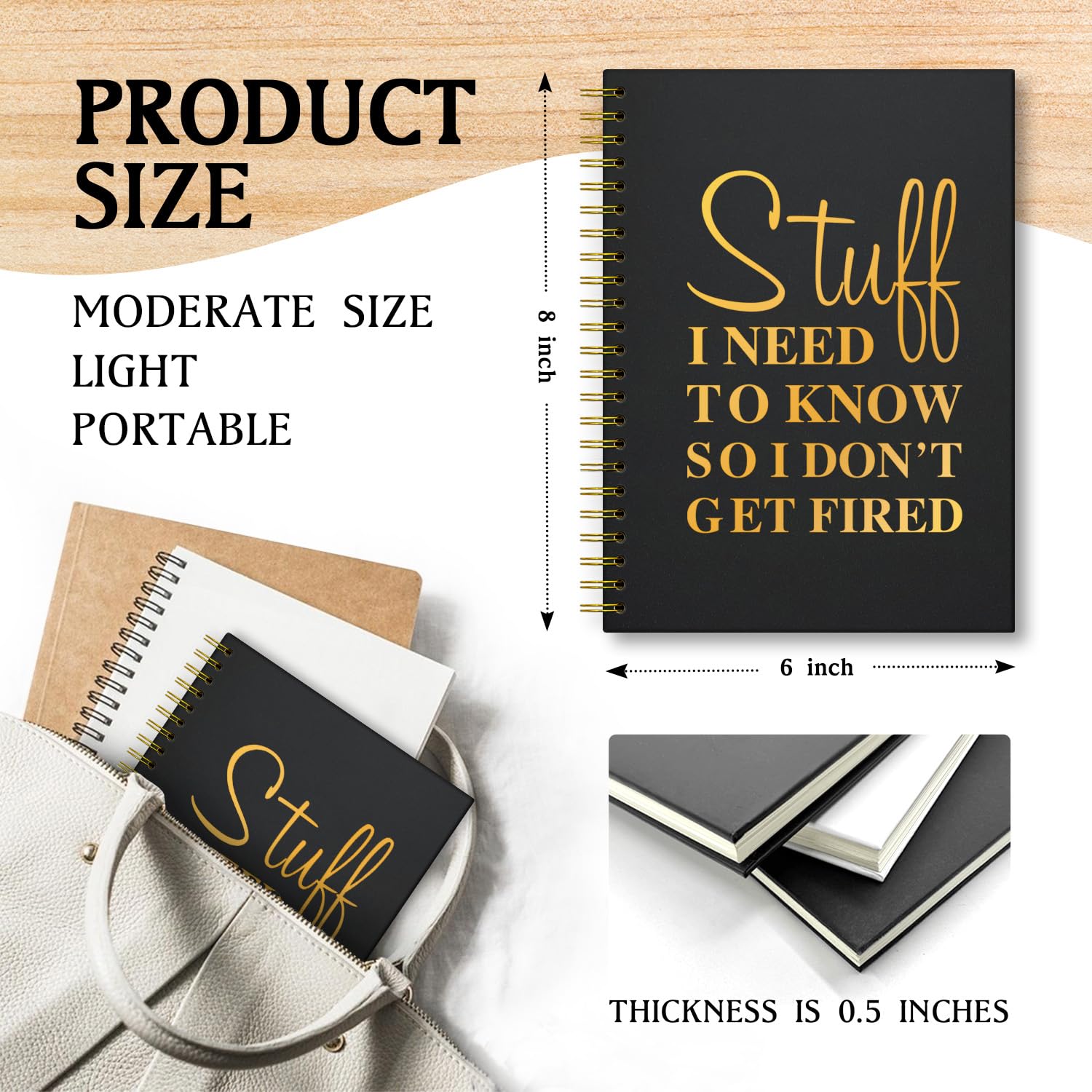 XKZGSZB Lustige Notizbücher mit Aufschrift "Stuff I Need to Do So I Don't Get Fired", lustige Spiralnotizbücher mit Goldfolie, Geschenke für neue Jobs, lustiges Geschenk für Kollegen, Bürobedarf,