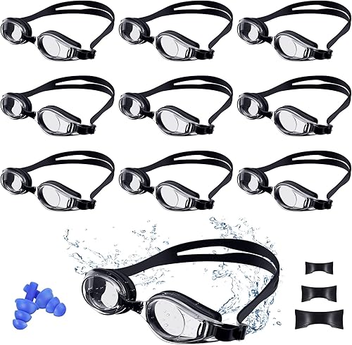 Paquete de 10 pares de gafas de natación antivaho para adultos, equipo de natación de silicona, sin fugas, gafas de natación con pieza de nariz y