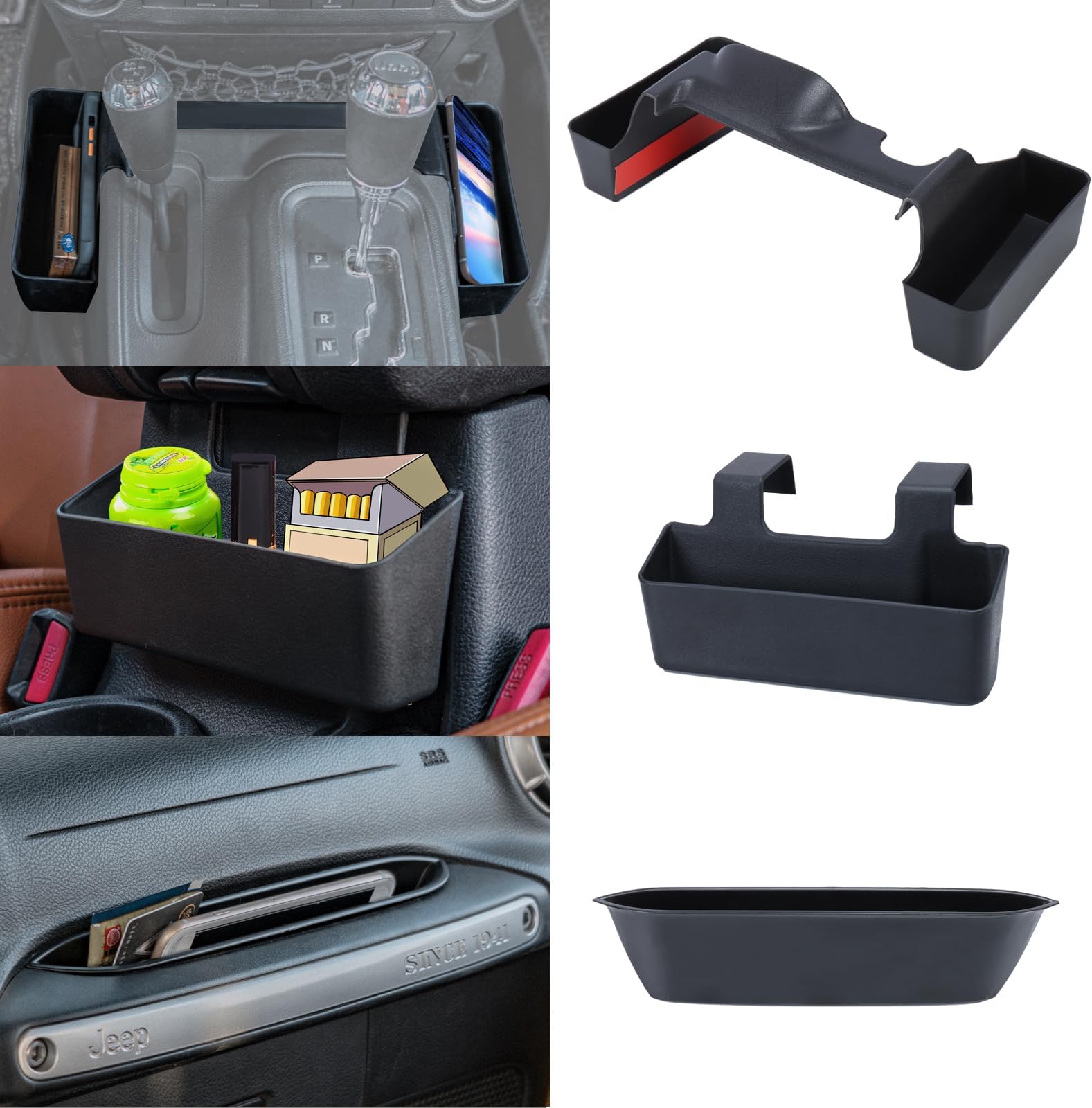 Neepiar Gear Shift Console Side Tray Organizer,Center Console Hanging Storage Box,Passenger Side Co-Pilot Organizer Compatible with 2011-2018 Jeep Wrangler JK JKU Interior Accessories