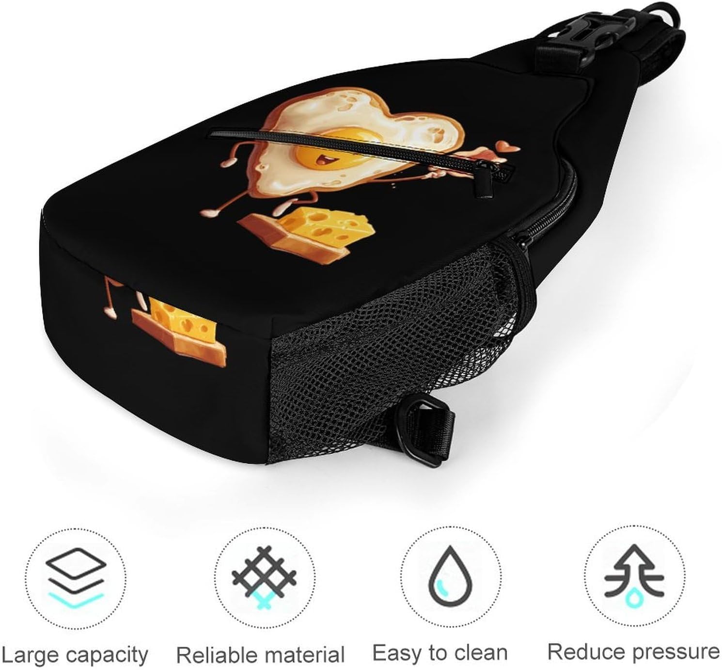 Bacon Eggs Cheese Breakfast Men Crossbody Sling Backpack Chest Bag | Travel Fanny Pack,Hiking Daypack,Print Shoulder Bags