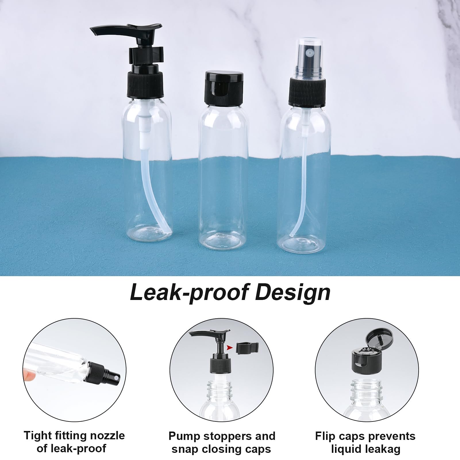 Hokretme Travel Size Bottles for Toiletries 13 Pack 2oz TSA Approved Toiletry Bottles Leak Proof Travel Kit for Women Men TSA Clear Toiletry Bag Shampoo Lotion Skincare Cosmetic Container (Black) - Image 3