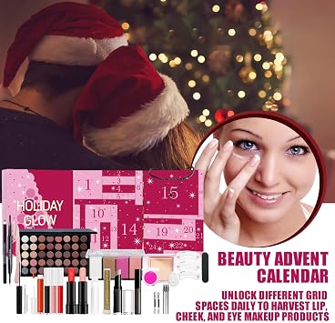 Christmas Calendar Makeup Advent Cosmetic Set | Christmas Countdown Kit Cosmetic Boxes for Teen Girls Adults Party Favors Wedding Dating Office School Shopping Travel