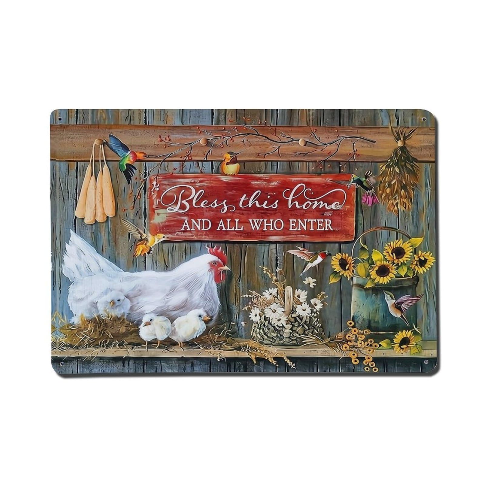 Bless This Home And All Who Enter Retro Metal Tin Sign, Vintage Metal Poster for Home, Gaming Room, Studio Workshop,Bar,Garage Wall Art Decor 8x12 Inch