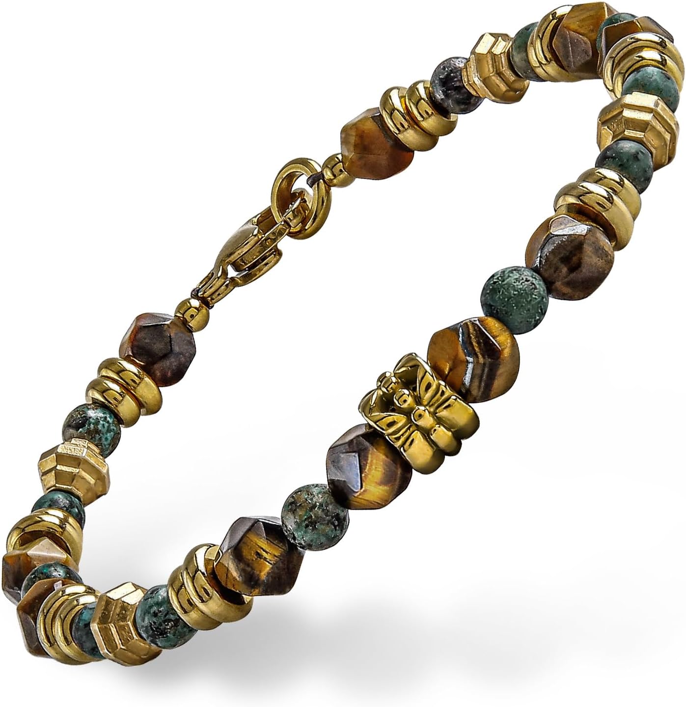 GUXI-Awakened Soul High Purity Premium Tiger Eye Bracelets for Men Handmade Natural Turquoise Irregular Beaded Bracelets Protection Bracelet Vintage Jewelry