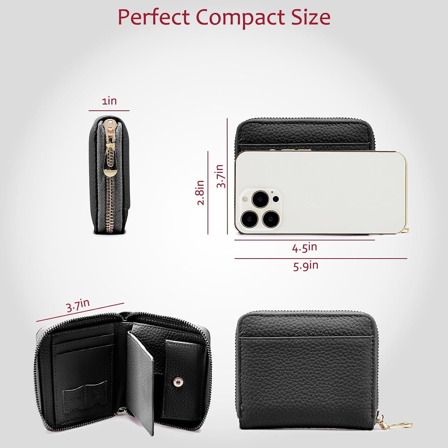 RFID Blocking Leather Wallets for Womens, Zip Around Small Wallet image 4