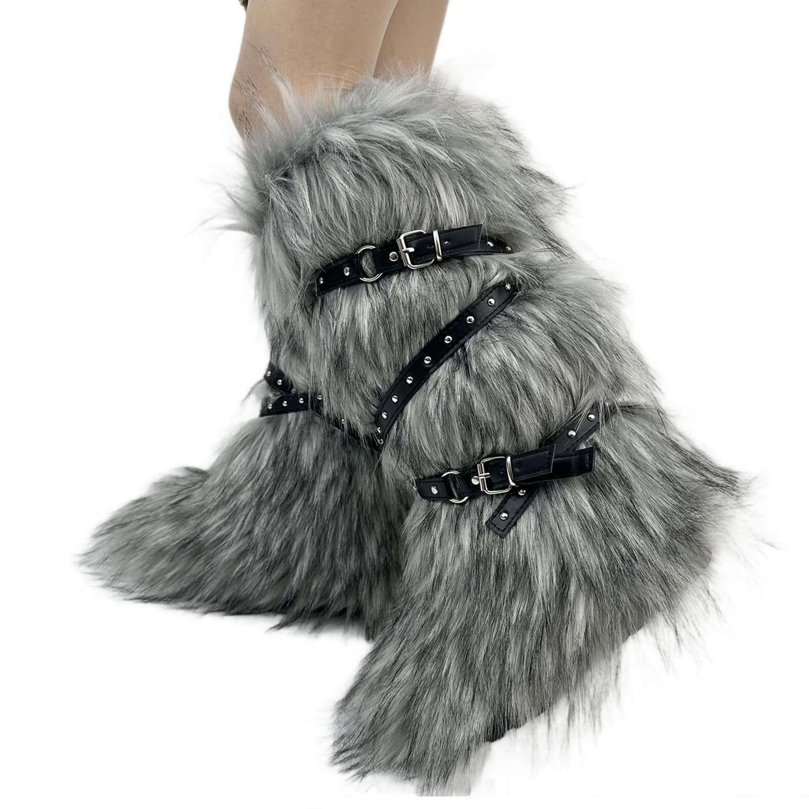 Faux Fur Boots for Women Long Furry Knee High Boots Comfy Plush Warm Snow Boots Fuzzy Outdoor Boots