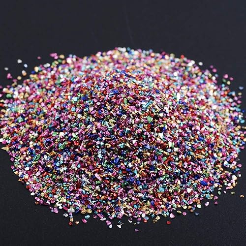 Miniatura 9 de Chips irregulares de vidrio triturado, piedras preciosas de grava metálica con purpurina irregular, 7.05 oz 0.78 a 0.19 pulgadas para manualidades,