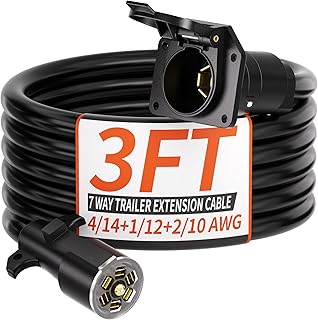 3 FT 7 Way Trailer Plug Heavy Duty Cord 4/14+1/12+2/10 AWG 7 Pin Trailer