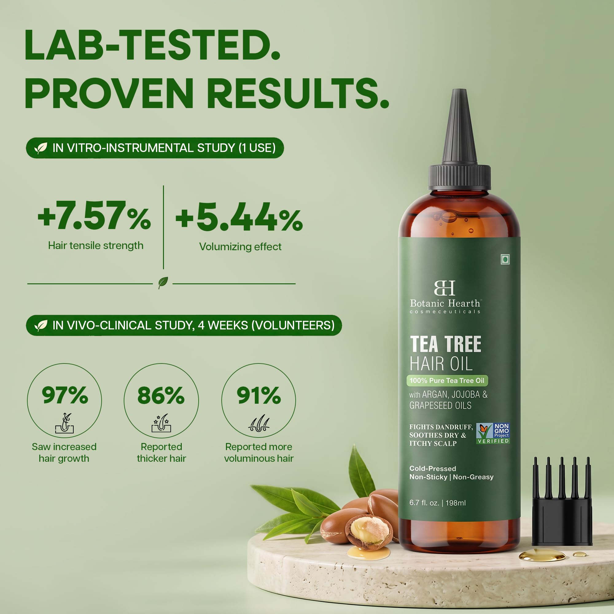 Botanic Hearth Tea Tree Oil for Hair | With Argan, Jojoba & Grapeseed Oils | Soothes Itchy Scalp & Fights Dandruff | Non OGM Verified | 6.7 fl oz