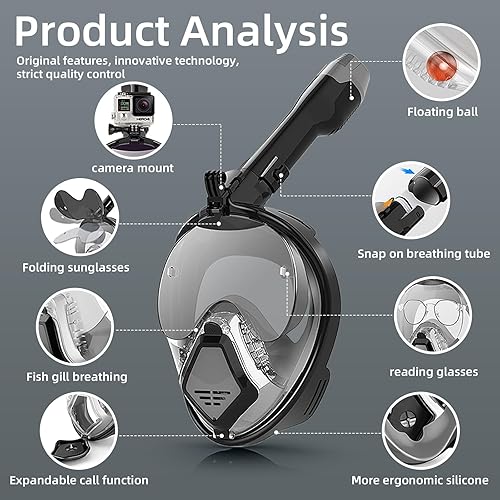 Miniatura 3 de Máscara de esnórquel de cara completa para adultos, equipo de esnórquel con vista panorámica de 180 grados con soporte para cámara, sistema